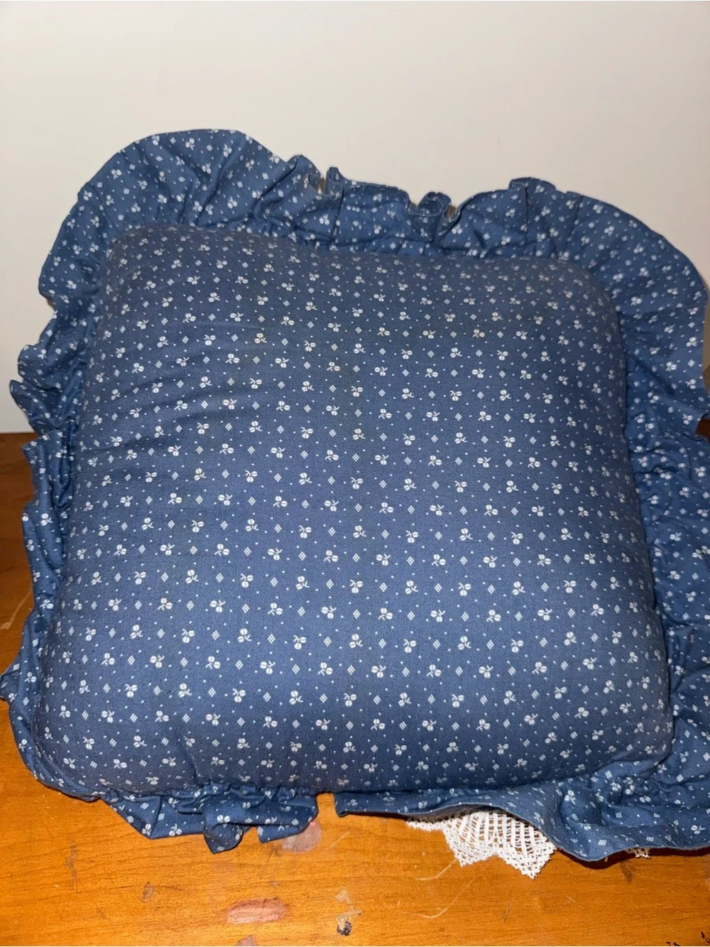 Decorative Eastern Bluebird Cross-Stitch Throw Pillow in Blue and White